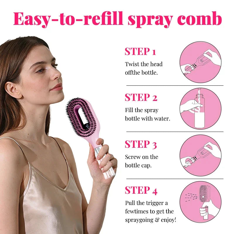 2-in-1 Spray Comb & Scalp Massager – Hydrating Hair Brush